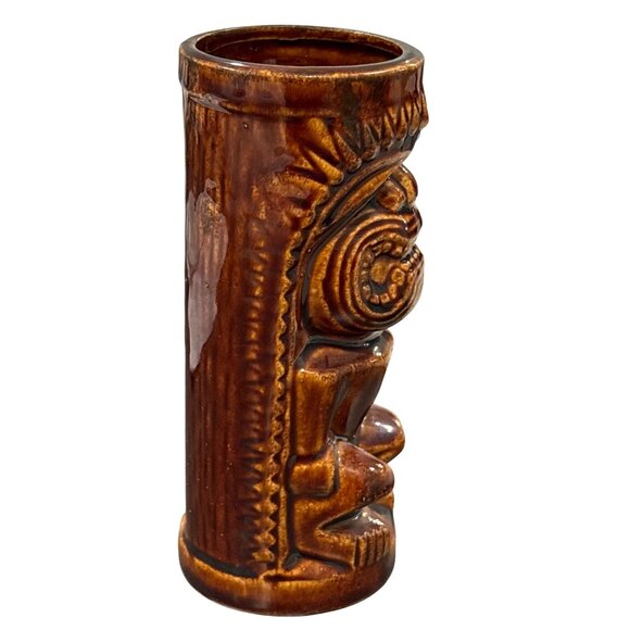 Vintage Hawaiian Tiki Brown Ceramic Mug 7" Tall Collectible Barware Decor - Picture 3 of 4